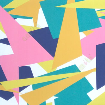 Yellow blue green white color abstract designs different shapes bold color shapes roller blind