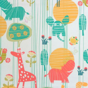 Beautiful kids blue yellow green white orange color elephant tree giraffe flower animals pattern roller blind
