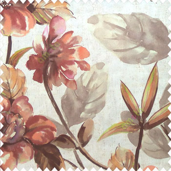 Beautiful natural brown green grey cream maroon color philodendron leaf big leaf flower bird of paradise flower pattern watercolor print pure cotton main curtain