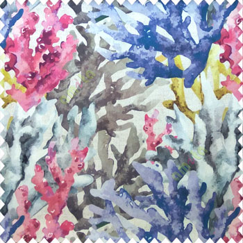 Pink blue grey purple green color beautiful natural designs sea plant pattern abstract lines texture finished watercolor print pure cotton main curtain