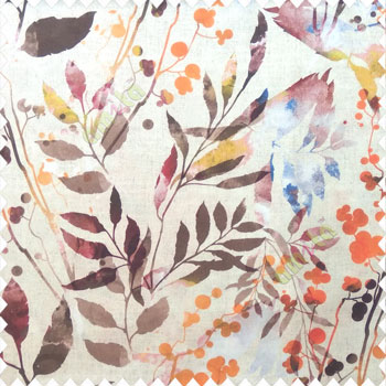 Orange brown green cream purple yellow color natural flower leaf design geometric circles cotton buds fruits long leaf patterns pure cotton curtain fabric