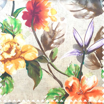 Beautiful natural purple yellow orange green white brown color philodendron leaf big leaf flower bird of paradise flower pattern watercolor print pure cotton main curtain