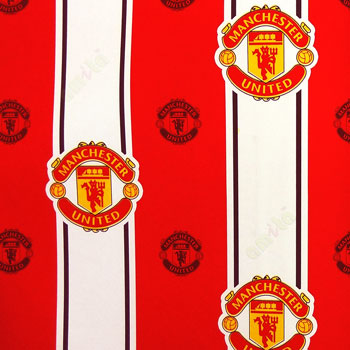 Red yellow black color manchester football club logo vertical bold and pencil stipes teenage designs home décor wallpaper