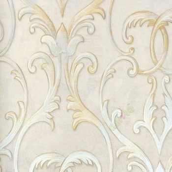 Gold grey white color natural floral swirls traditional design texture finished background horizontal lines home décor wallpaper