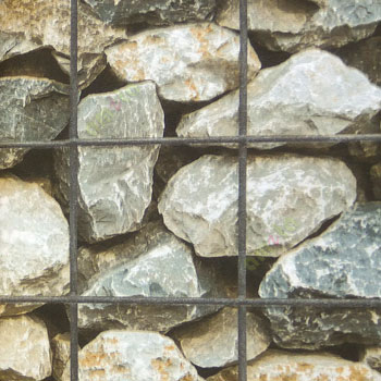 Black blue yellow grey color natural stone round wall stones supported with metal check fencing wire pattern home décor wallpaper