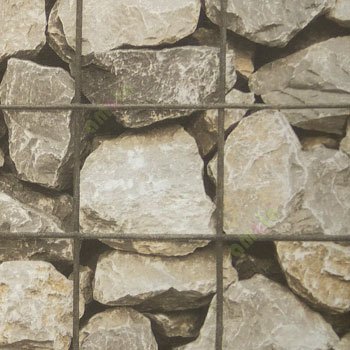 Brown beige color natural stone round wall stones supported with metal check fencing wire pattern home décor wallpaper