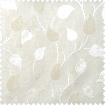 White beige color natural longleaf pattern horizontal stripes small hanging leaf on stem polyester main curtain