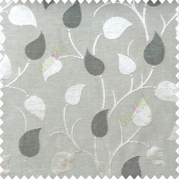 Black brown color natural longleaf pattern horizontal stripes small hanging leaf on stem polyester main curtain