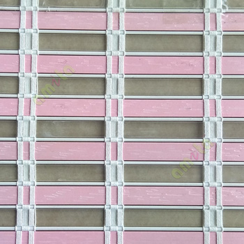 Pink white color horizontal stripes transparent flat scale and cylinder stick with vertical thread stripes rollup mechanism PVC Blinds