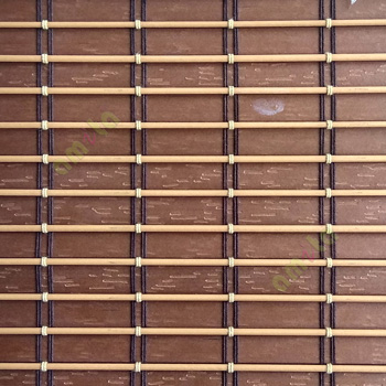 Brown beige color horizontal stripes flat scale vertical thread stripes with overlapping cylinder stick design rollup mechanism PVC Blinds