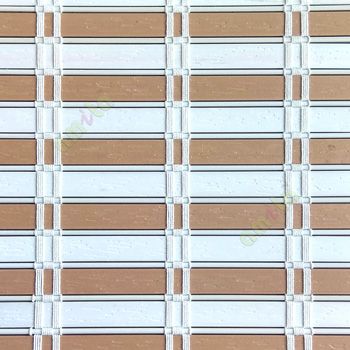 Beige white color horizontal stripes flat scale vertical thread stripes cylinder stick rollup mechanism PVC Blinds