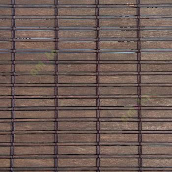 Brown color horizontal stripes wooden slats with sticks vertical thread weaving stripes rollup chain roman chain and lock pulley system blinds