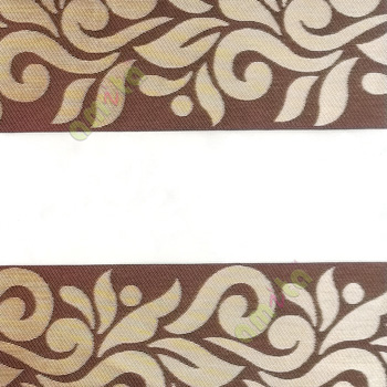 Gold brown color traditional design textured finished background with transparent net finished fabric zebra blind