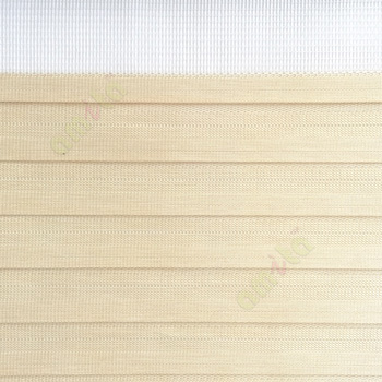 Beige color horizontal stripes textured finished background with transparent net finished fabric zebra blind