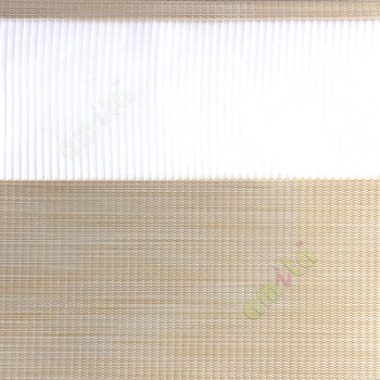 Beige grey color horizontal textured stripes with vertical lines and transparent net fabric zebra blind