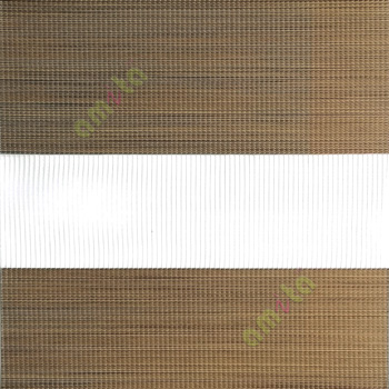 Gold brown color horizontal textured stripes with vertical lines and transparent net fabric zebra blind