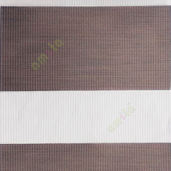 Dark brown color horizontal textured stripes with vertical lines and transparent net fabric zebra blind