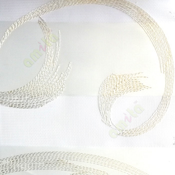 White gold color embroidery swirls pattern texture background with transparent net finished fabric zebra blind