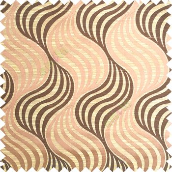 Brown beige color vertical flowing waves ogee pattern texture finished background polyester main curtain fabric