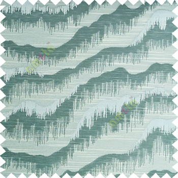 Light blue beige color horizontal flowing waves texture finished sound waves vertical hanging lines polyester main curtain fabric