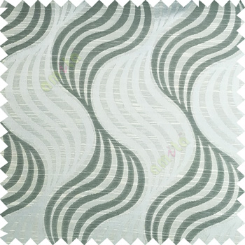 Light blue beige color vertical flowing waves ogee pattern texture finished background polyester main curtain fabric