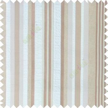 Beige brown color vertical embossed mixed of bold and pencil stripes with texture finished surface soft touch polyester main curtain