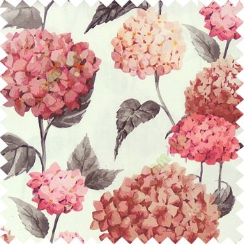 Grey Maroon brown color beautiful natural flower big size designs with leaf pattern on long stem watercolor print on pure cotton background curtain fabric
