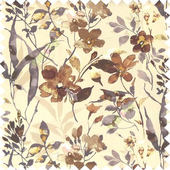 Brown beige grey color natural ferns flower beautiful leaf flower buds long twigs watercolor print on pure cotton background curtain fabric