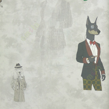 Black grey brown green color cute dog with fashionable clothes monocle eyeglass bow tie cigar female dog kids home décor wallpaper