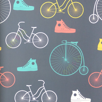 Grey orange blue white color cycles fashionable boots single wheel cycle kids collection home décor wallpaper