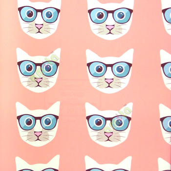 Orange blue black grey pink color complete cat face pattern eye glass cartoon kids home décor wallpaper