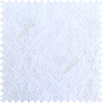 Pure white color Traditional damask design texture finished embossed patterns clear design polka dots swirls flower horizontal lines  polyester main curtain fabric