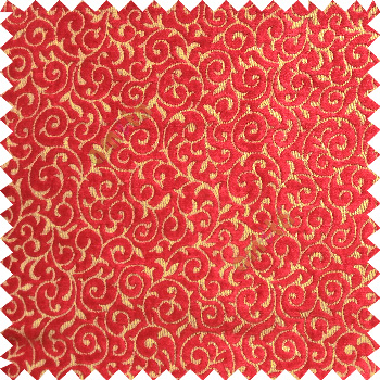 Red gold color traditional small swirls pattern carved designs velvet surface soft touch sofa fabric