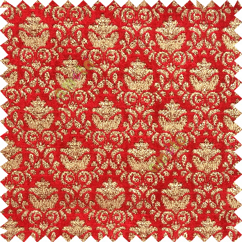 Red gold color traditional small damask pattern floral leaf velvet surface soft touch sofa fabric