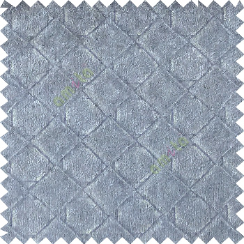 Blue cream color geometric square shapes leatherette finished velvet surface vertical lines polyester sofa fabric