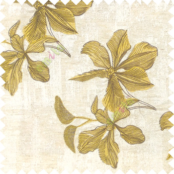 Yellow cream brown color embroidery flower beautiful designs leaf branch texture background main curtain
