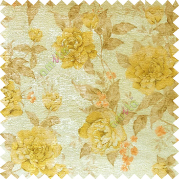 Yellow brown cream orange colour beautiful flower texture designs leaf floral buds with thick polyester background main curtain