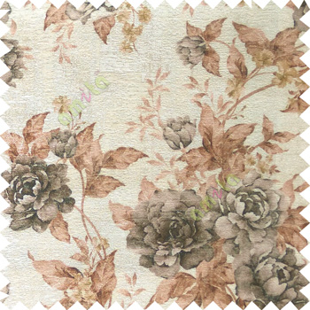 Black brown cream green colour beautiful flower texture designs leaf floral buds with thick polyester background main curtain