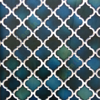Blue grey cream green color traditional design ogee pattern 3D effect texture surface home décor wallpaper