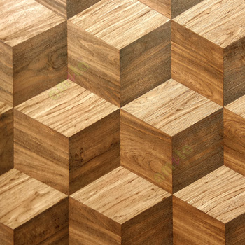 Borwn ceige gold color geometric hexagon shapes wooden finished surface 3D texture effect lines layers home décor wallpaper