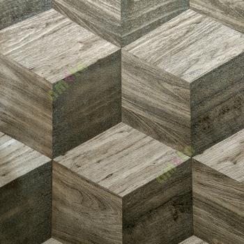 Black brown grey color geometric hexagon shapes wooden finished surface 3D texture effect lines layers home décor wallpaper
