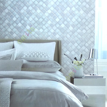 Light blue cream grey color traditional design ogee pattern 3D effect texture surface home décor wallpaper