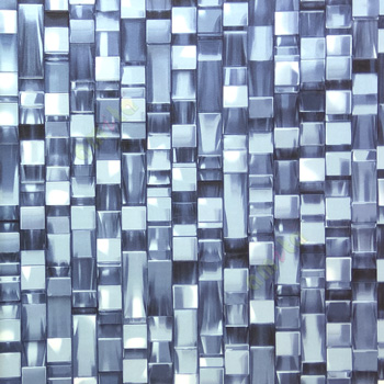 Dark blue cream grey black color abstract designs geometric squares rectangle shape 3D crystal surface home décor wallpaper