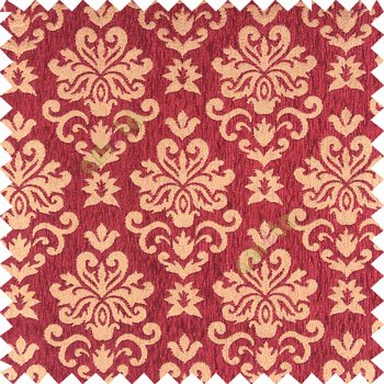 Maroon gold color beautiful traditional damask design complete texture surface swirls star thick polyester sofa fabric