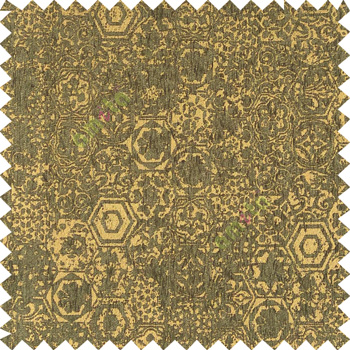 Green gold color traditional designs hexagon honeycomb texture small dots flower small leaf sofa fabric