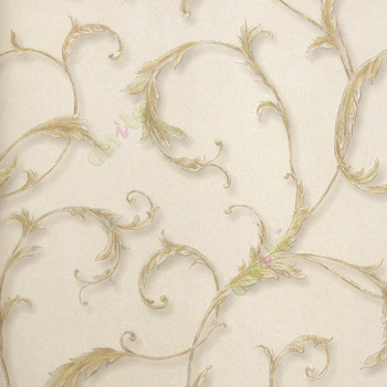 Gold white grey color beautiful traditional long branches support swirls texture background flower buds leaf pattern home décor wallpaper