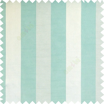 Cyan blue color bold vertical stripes with thin lines background polyester texture base fabric horizontal embossed lines main curtain