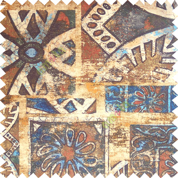 Blue brown cream maroon green color traditional designs big flower petals square metal slices rectangular shapes velvet finished base fabric polyester main curtain