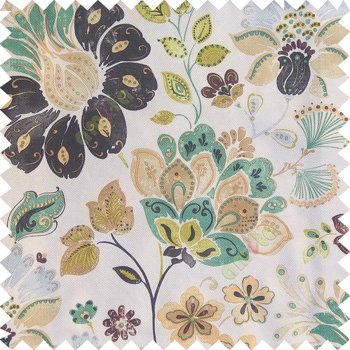 Blue purple green white grey color beautiful traditional flower texture finished base fabric long flowing leaves with thick background leaves main curtain
