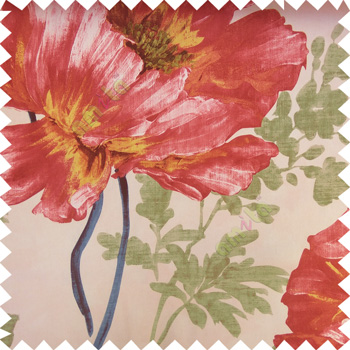 Red green white yellow color beautiful natural big rose daisy flower leaves Japanese flowers with texture finished polyester sheer curtain